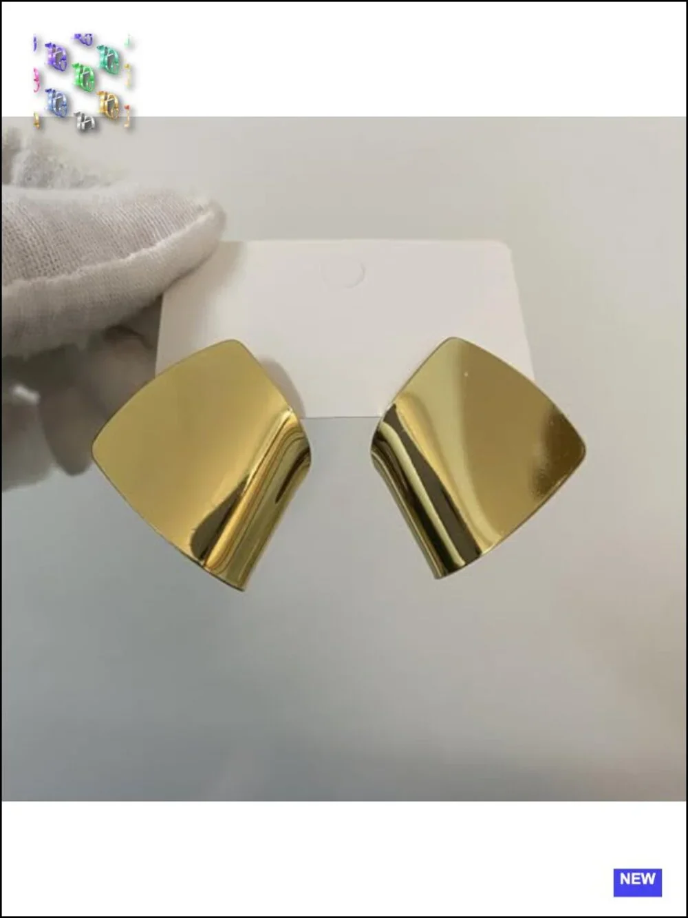 Abstract Geometric Stud Earrings Brass 14K Gold Plated Hypoallergenic